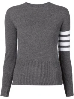 Thom Browne crew neck Pullover With White 4-Bar Stripe In Grey Cashmere