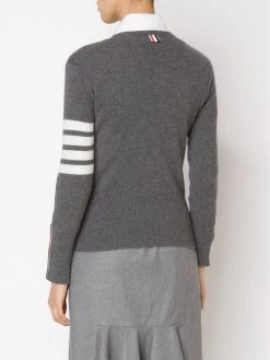 Thom Browne crew neck Pullover With White 4-Bar Stripe In Grey Cashmere