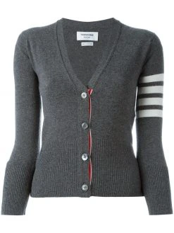 Thom Browne Classic V-Neck Cardigan In Cashmere With White 4-Bar Sleeve Stripe