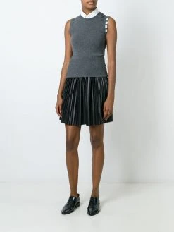 Thom Browne Sleeveless crew neck Shell Top With 4-Bar Stripe In Medium Grey Cashmere