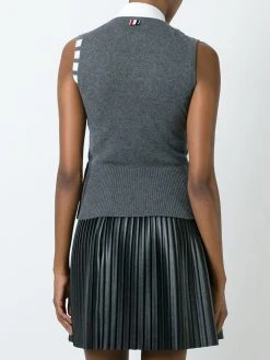 Thom Browne Sleeveless crew neck Shell Top With 4-Bar Stripe In Medium Grey Cashmere