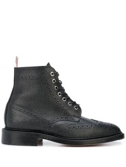 Thom Browne Wingtip Boot In Black Pebble Grain
