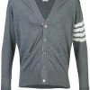 Thom Browne V-Neck Cardigan With 4-Bar Stripe In Medium Grey Merino