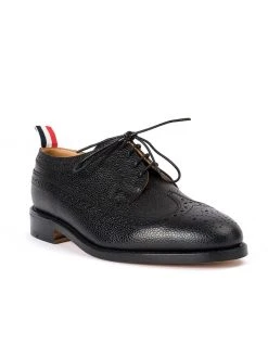 Thom Browne Classic Longwing Brogue Flat In Black Pebble Grain