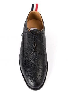 Thom Browne Classic Longwing Brogue Flat In Black Pebble Grain