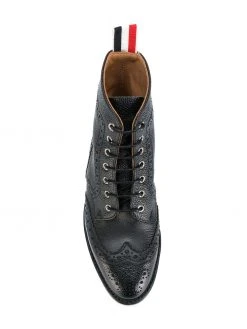 Thom Browne Wingtip Brogue Boot With Leather Sole In Black Pebble Grain