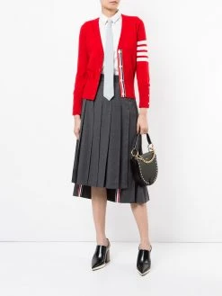 Thom Browne Classic V-Neck Cardigan in White 4-Bar Stripe In Cashmere