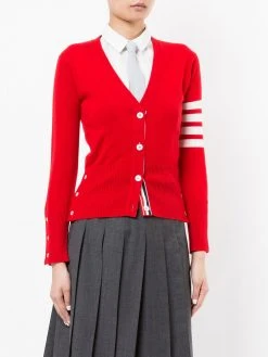 Wholesale ❤️ Thom Browne Classic V Neck Cardigan in White 4 Bar Stripe In Cashmere cardigans of women ✔️ 7 Thom Browne Classic V-Neck Cardigan in White 4-Bar Stripe In Cashmere