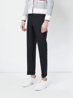 Cheapest β Thom Browne Low Rise Skinny Trouser With Red, White And Blue Selvedge Back Leg Placement In School Uniform Plain Weave tailored pants of men π 7 Thom Browne Low Rise Skinny Trouser With Red, White And Blue Selvedge Back Leg Placement In School Uniform Plain Weave