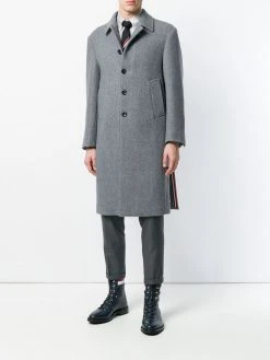 Thom Browne Center-Back Stripe Unconstructed Relaxed Fit Bal Collar Overcoat