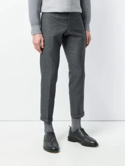 Thom Browne Engineered Striped Side Seam Solid Wool Twill Skinny Trouser