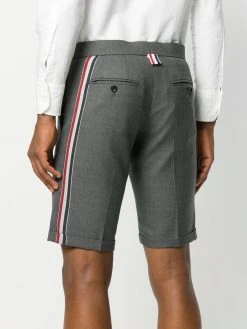 Thom Browne Engineered Striped Side Seam Solid Wool Twill Skinny Shorts