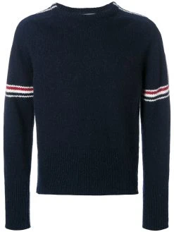 Thom Browne Rwb Intarsia Armband Tweed Pullover