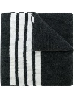 Thom Browne Full Needle Rib Scarf With White 4-Bar Stripe In Cashmere