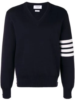 Thom Browne 4-Bar Milano Stitch V-Neck Pullover