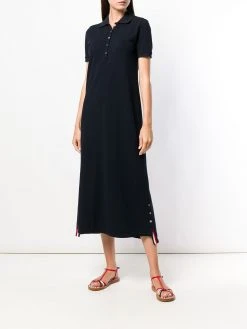 Thom Browne Center-Back Stripe Piqué Polo Dress