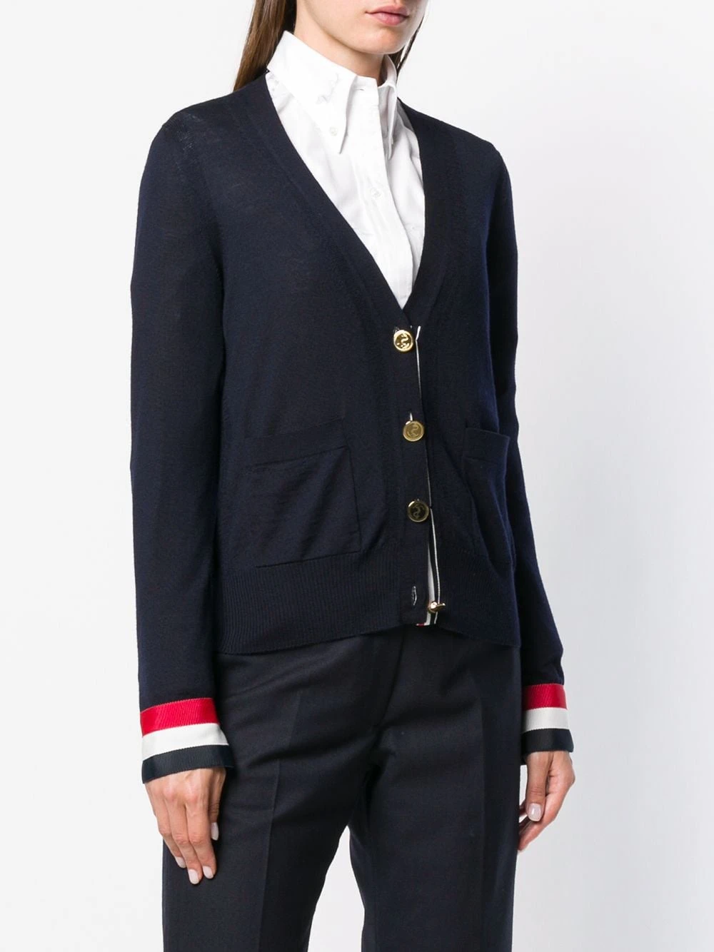 Brand new π Thom Browne Grosgrain Cuff Wool Cardigan cardigans of women β 3 Thom Browne Grosgrain Cuff Wool Cardigan