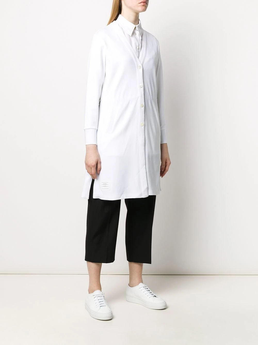 Promo βοΈ Thom Browne Interlock drawcord waist v neck cardigan cardi-coats of women π 3 Thom Browne interlock drawcord waist v-neck cardigan