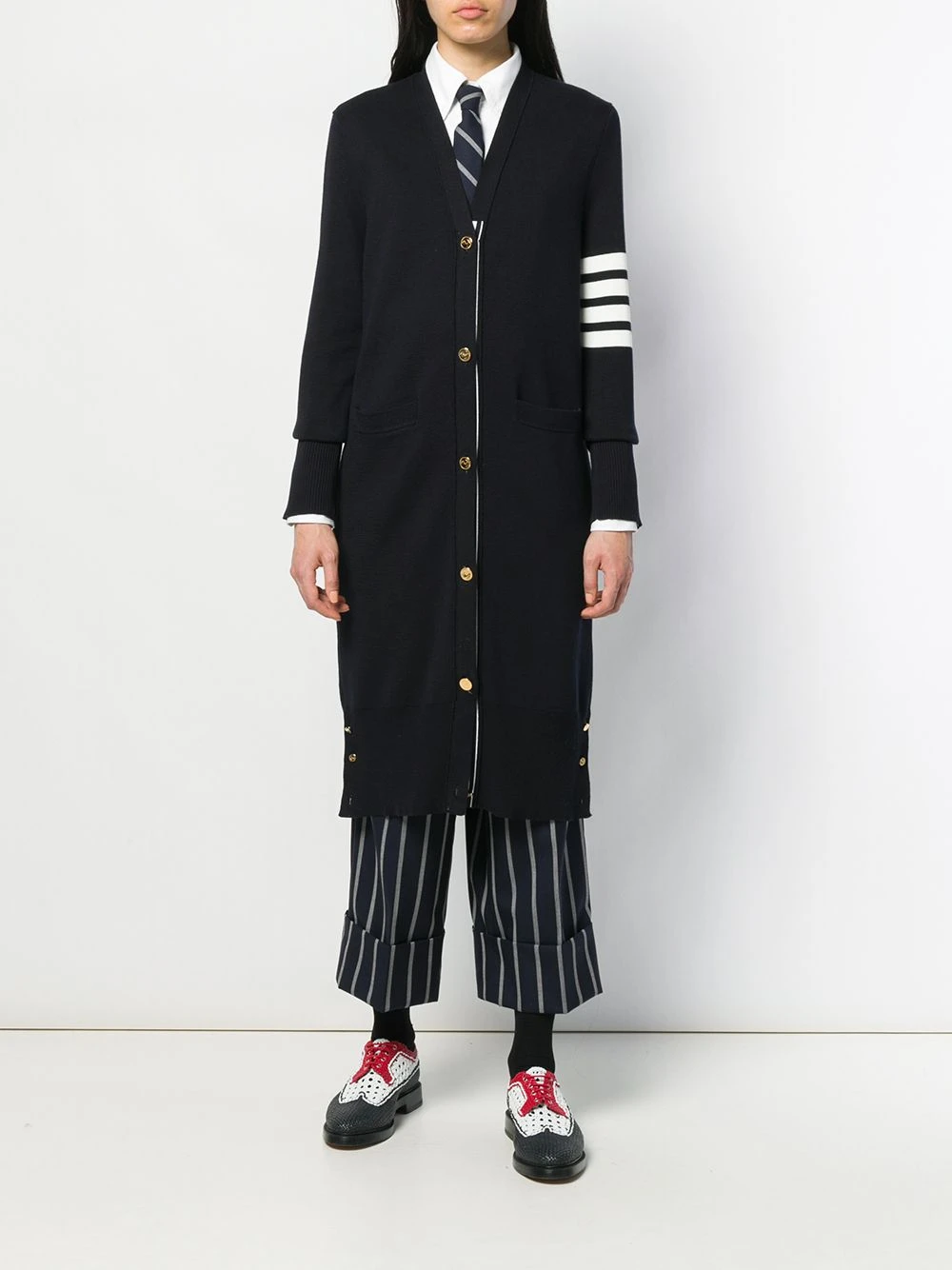 Cheapest π₯° Thom Browne 4 Bar v neck long cardigan cardi-coats of women βοΈ 2 Thom Browne 4-Bar v-neck long cardigan