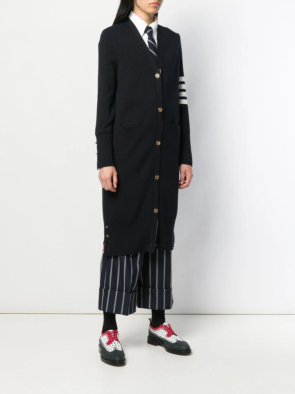 Cheapest π₯° Thom Browne 4 Bar v neck long cardigan cardi-coats of women βοΈ 3 Thom Browne 4-Bar v-neck long cardigan
