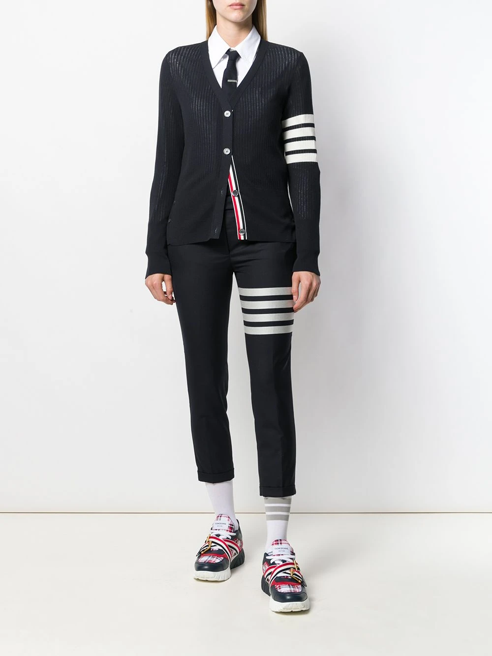Budget π Thom Browne 4 Bar mesh stitch v neck cardigan cardigans of women βοΈ 2 Thom Browne 4-Bar mesh stitch v-neck cardigan