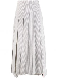 Thom Browne seersucker long pleated skirt