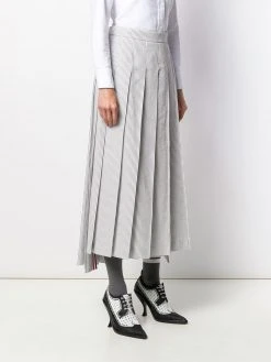 Thom Browne seersucker long pleated skirt