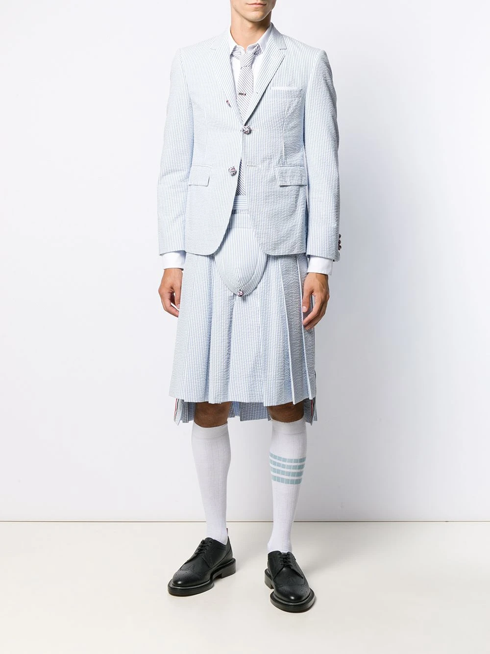 Deals ⭐ Thom Browne Seersucker striped pleated skirt tailored pants of men ⭐ 2 Thom Browne seersucker striped pleated skirt