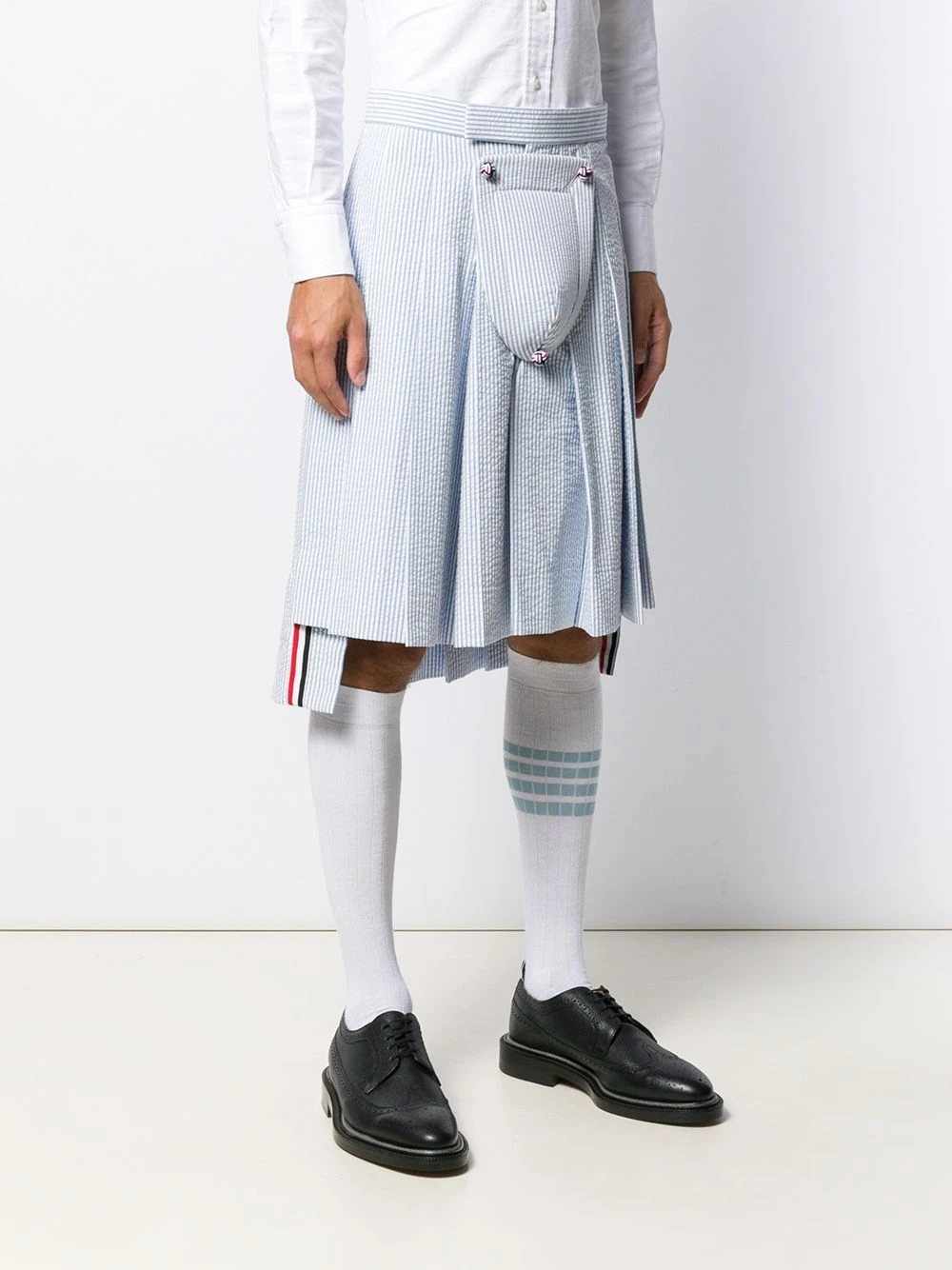 Deals ⭐ Thom Browne Seersucker striped pleated skirt tailored pants of men ⭐ 3 Thom Browne seersucker striped pleated skirt