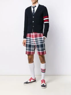 Thom Browne 4-Bar diagonal stitch V-neck cardigan