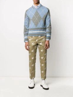 Thom Browne argyle ribbed V-neck jumper