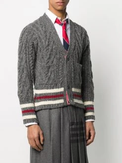 Thom Browne Aran cable Cricket stripe cardigan
