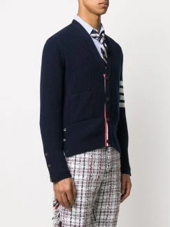Hot Sale ❤️ Thom Browne 4 Bar waffle stitch cardigan cardigans of men ⌛ 7 Thom Browne 4-Bar waffle stitch cardigan