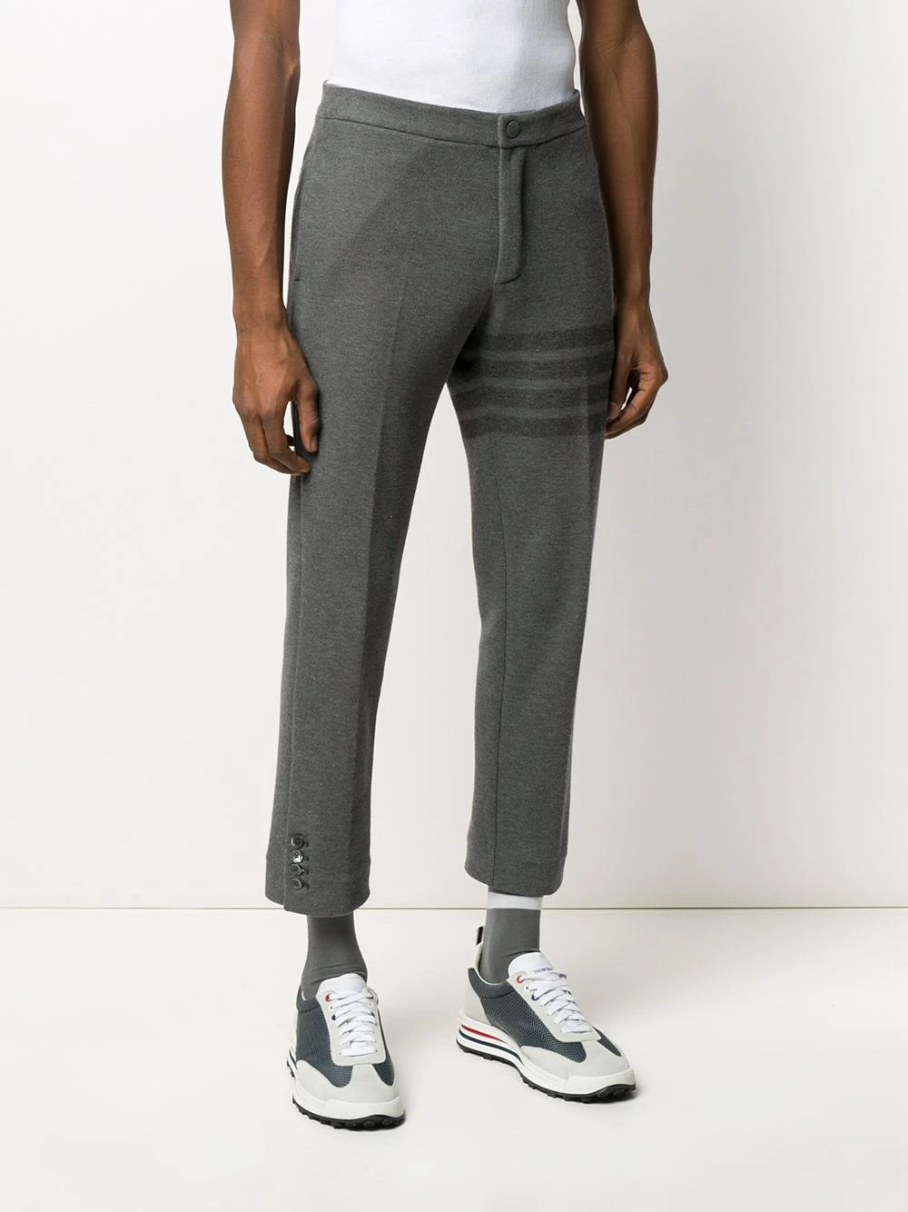 Coupon β¨ Thom Browne Slim fit tonal 4 Bar trousers cropped pants of men π 3 Thom Browne slim-fit tonal 4-Bar trousers