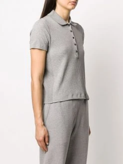 Discount ❤️ Thom Browne 4 Bar side insert ribbed polo shirt knitted tops of women ❤️ 7 Thom Browne 4-Bar side insert ribbed polo shirt