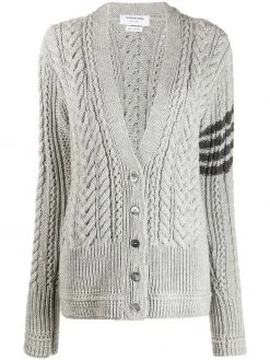 Thom Browne 4-Bar Aran cable knit cardigan