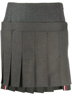 Thom Browne mini pleated skirt with yoke in super 120's twill