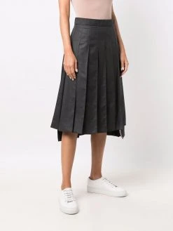 Thom Browne DARK GREY SUPER 120's TWILL BELOW KNEE PLEATED SKIRT