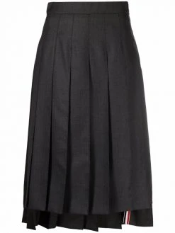 Thom Browne DARK GREY SUPER 120's TWILL BELOW KNEE PLEATED SKIRT
