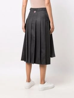 Thom Browne DARK GREY SUPER 120's TWILL BELOW KNEE PLEATED SKIRT