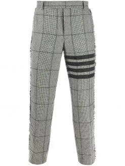 Thom Browne 4-Bar Prince of Whales check frayed chinos