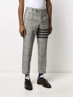 Thom Browne 4-Bar Prince of Whales check frayed chinos