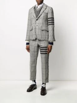 Thom Browne 4-Bar Prince of Whales check frayed chinos