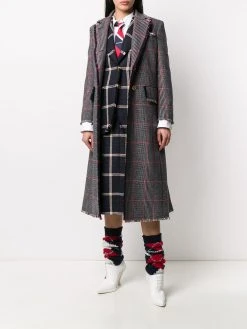 Thom Browne tricolor hunting tweed single-breasted overcoat