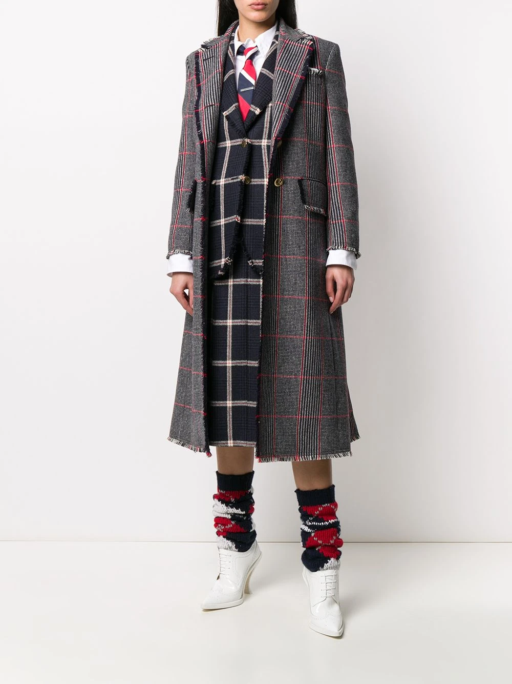 Best Sale 🎁 Thom Browne Tricolor hunting tweed single breasted overcoat single breasted coats of women ❤️ 2 Thom Browne tricolor hunting tweed single-breasted overcoat