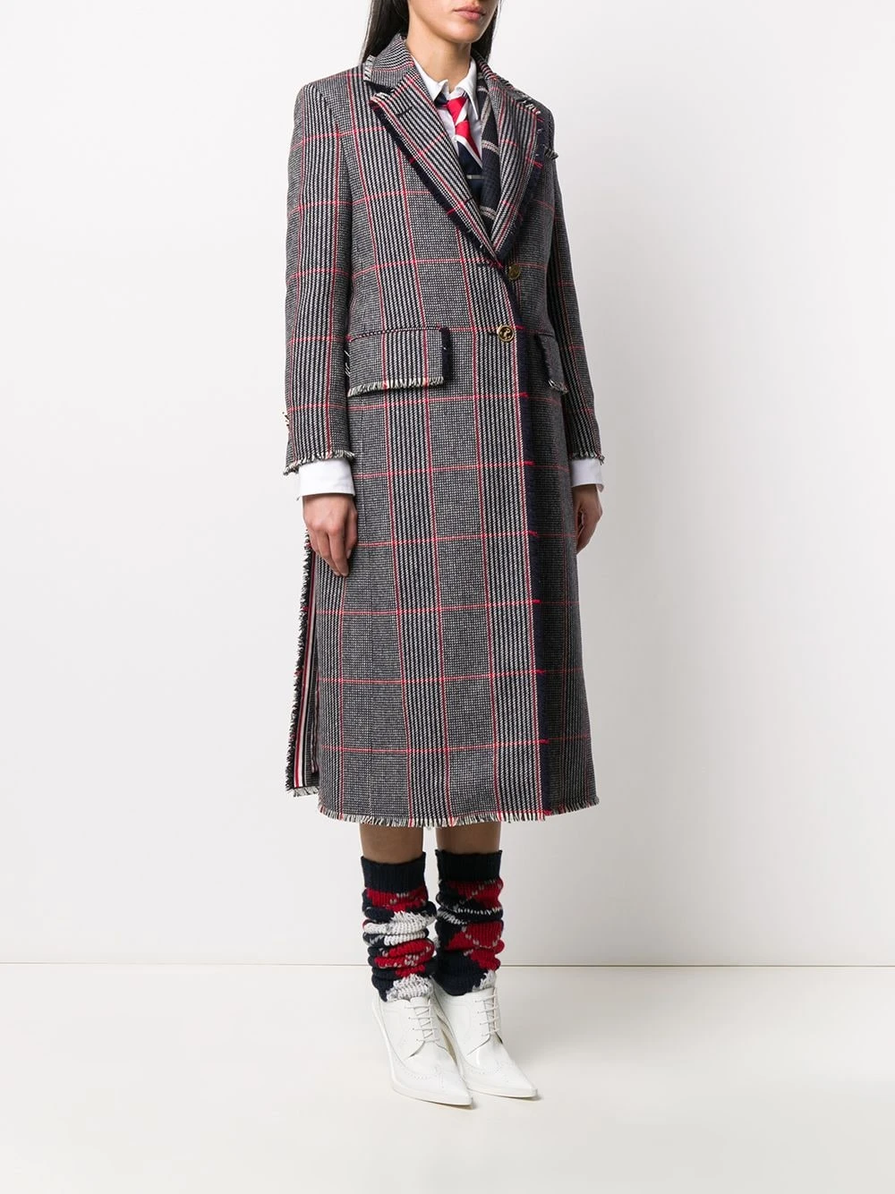 Best Sale 🎁 Thom Browne Tricolor hunting tweed single breasted overcoat single breasted coats of women ❤️ 3 Thom Browne tricolor hunting tweed single-breasted overcoat