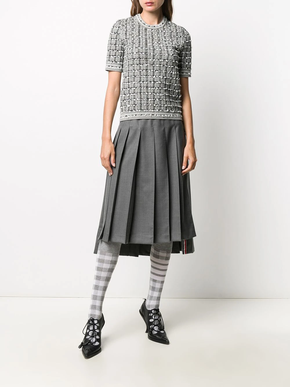 Outlet π Thom Browne Windowpane jacquard short sleeve T shirt t-shirts & jersey shirts of women π 2 Thom Browne windowpane jacquard short-sleeve T-shirt