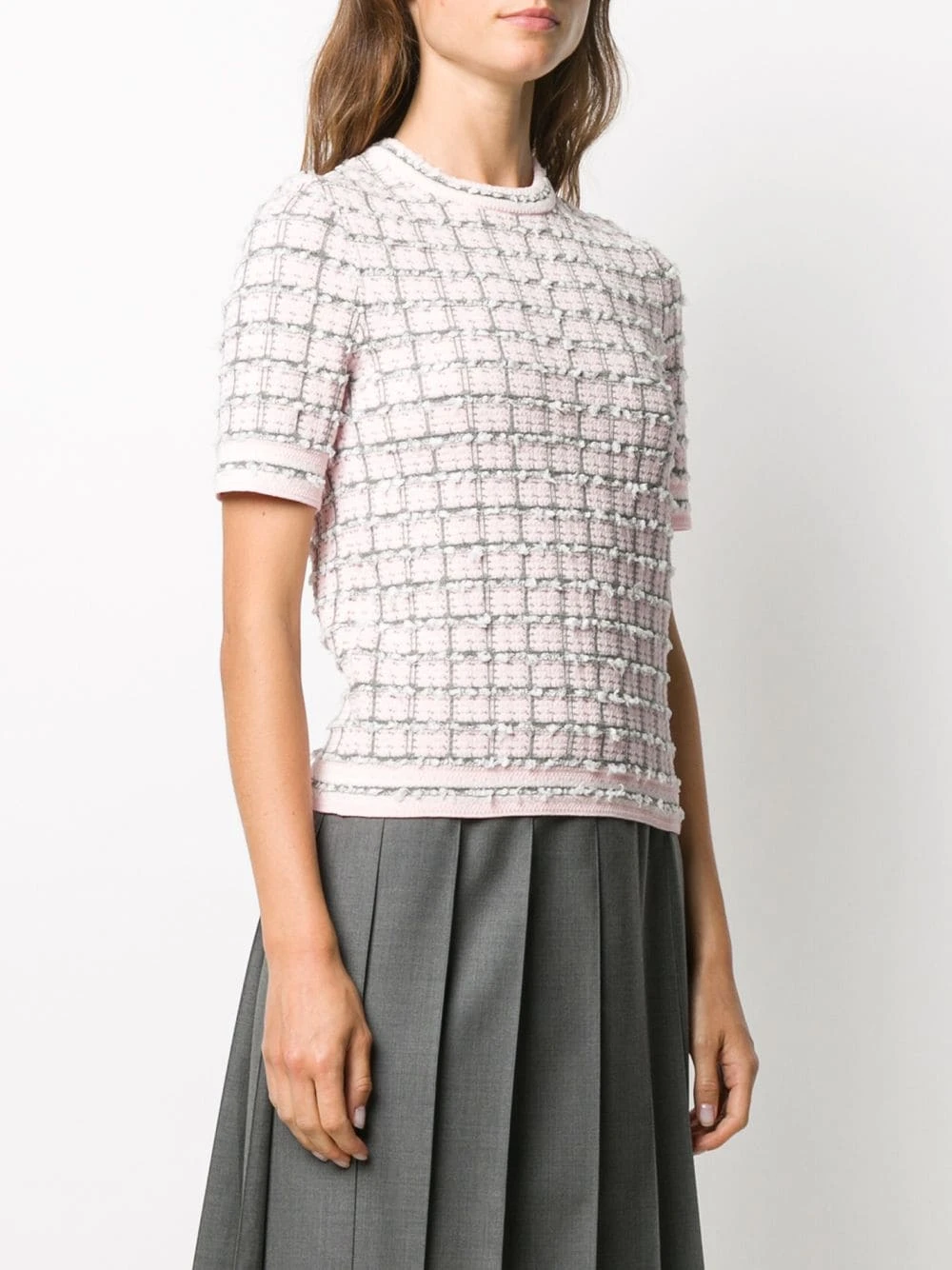 Coupon π Thom Browne Windowpane jacquard short sleeve T shirt knitted tops of women β€οΈ 3 Thom Browne windowpane jacquard short-sleeve T-shirt