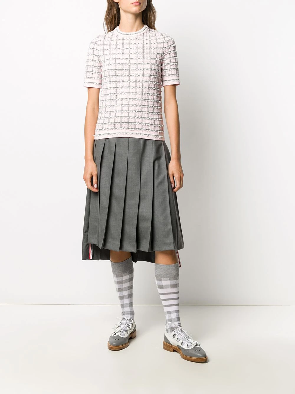 Coupon π Thom Browne Windowpane jacquard short sleeve T shirt knitted tops of women β€οΈ 2 Thom Browne windowpane jacquard short-sleeve T-shirt