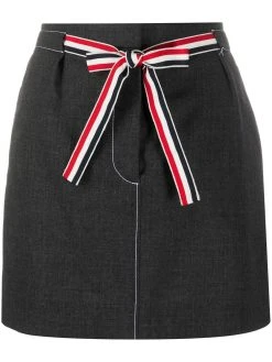 Thom Browne 2ply fresco tie waist mini sack skirt